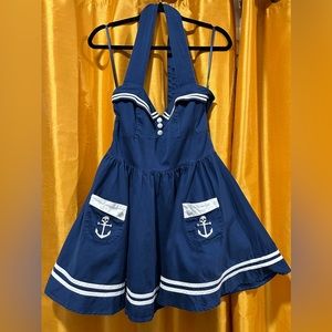 Hell Bunny Vixen Pinup Sailor Dress, Size L